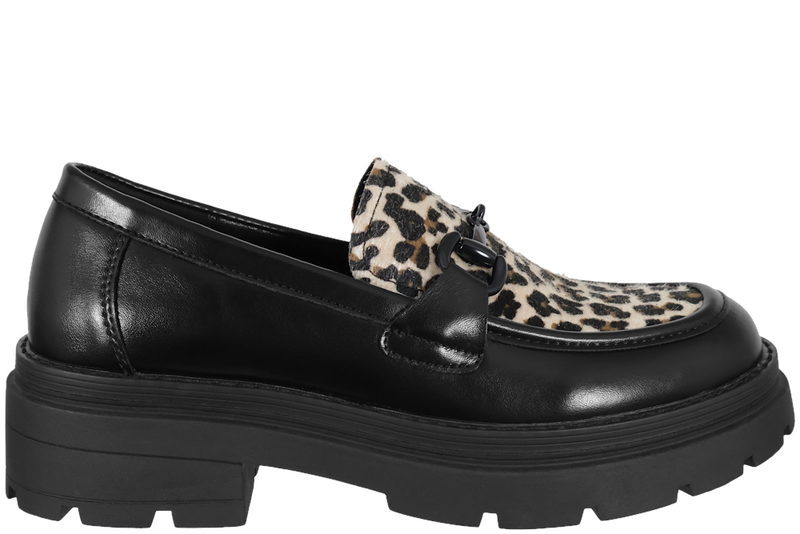 salg af 5TH AVENUE LEOPARD LOAFERS I SORT GLAT SKIND