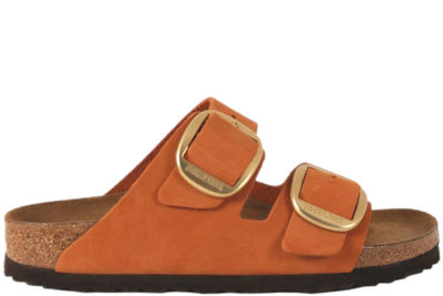 salg af BIRKENSTOCK BIG BUCKLE ORANGE SLENTERS I OLIERET NUBUCK