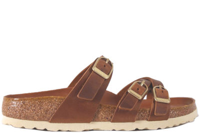 salg af BIRKENSTOCK FRANCA BRUN SLENTERS I OLIERET SKIND