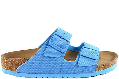 salg af BIRKENSTOCK ARIZONA RIVET LOGO SLIPPERS I BLÅT TEKSTIL