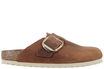 salg af BIRKENSTOCK BOSTON BIG BUCKLE LUKKET SLENTERS I COGNACFARVET OLIERET SKIND
