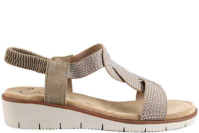 salg af COMFY STEP SANDAL I BEIGE TEKSTIL MED SØLV STEN