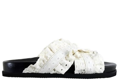 salg af COPENHAGEN SHOES DAYSI SLENTERS I HVIDT TEKSTIL