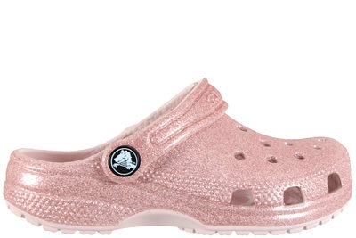 salg af CROCS CLASSIC GLITTER CLOG K I LYSERØDT GUMMI MED GLIMMER