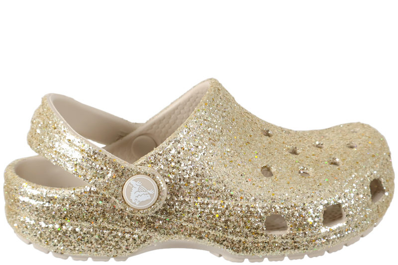 salg af CROCS CLASSIC CHUNKY GLITTER CLOGS MED GULD GLIMMER