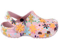 salg af CROCS CLASSIC RETRO SUMMER CLOG K I LYSERØDT GUMMI MED BLOMSTER