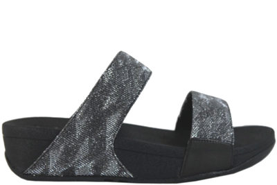 salg af FITFLOP LULU GLITZ SLIDES SORT SLIPPERS MED GLIMMER