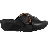 salg af FITFLOP LULU RESIN-BUCKLE LEATHER CROSS SLIDES BLACK SLENTER