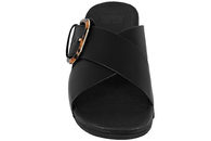 FITFLOP LULU RESIN-BUCKLE LEATHER CROSS SLIDES BLACK SLENTER