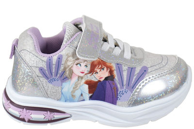 salg af FROZEN SKO I SØLVFARVET TEKSTIL OG PU MED LYS