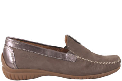 salg af GABOR COMFORT MØRKSAND LOAFERS I NUBUCK MED METALISK GLAT SKIND