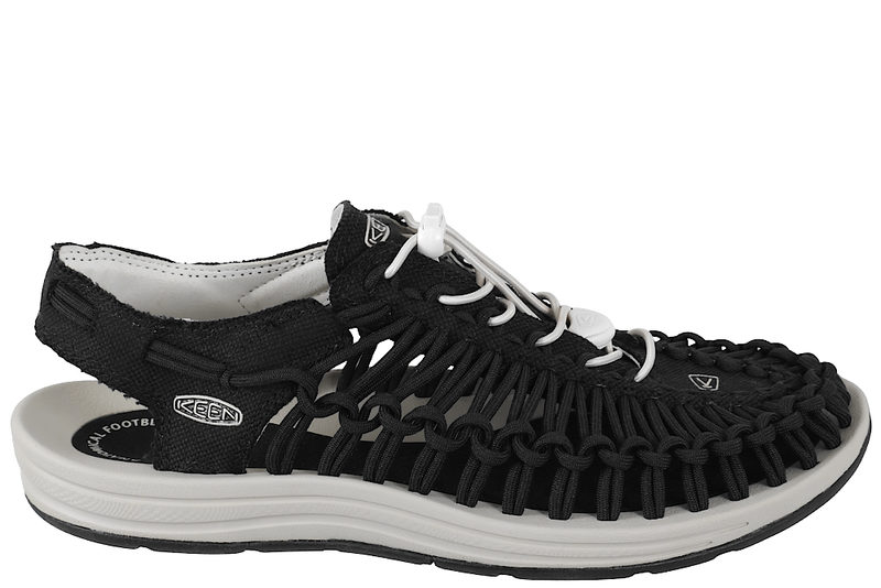 salg af KEEN UNEEK CANVAS M BLACK TRAVESKO I SORT FLETTET ELASTIK