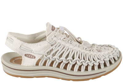 salg af KEEN UNEEK CANVAS W TRAVESANDAL I BEIGE FLETTET ELASTIK