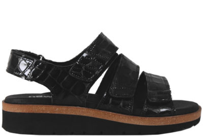 salg af NEW FEET SORT SANDAL I BLANKT KROKOPRÆGET SKIND