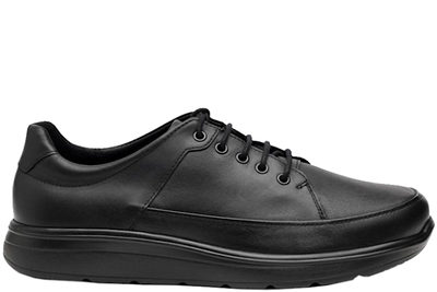 salg af NEW FEET SORT GLATSKINDS SKO MED ORTHESTRETCH