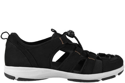 salg af NEW FEET TRAVE SANDAL I SORT NUBUCK MED LUKKET TÅ