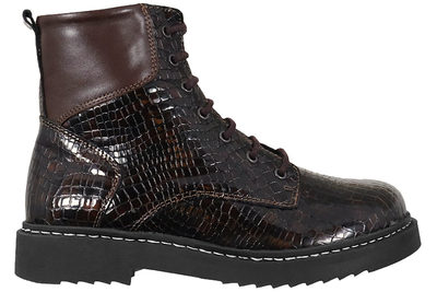 salg af NEW FEET STØVLE I BRUNT SKIND MED KROKO-LOOK