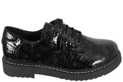 salg af NEW FEET SKO I PRÆGET SORT SKIND MED LAK LOOK
