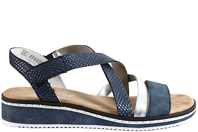 Køb SANDAL MED BLÅ PRÆGNING LILLE KILEHÆL Her - Salg af Lette sandaler