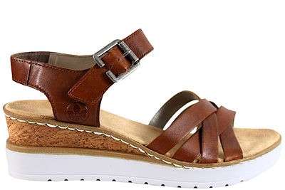 salg af RIEKER COGNAC SANDAL I GLAT SKIND PÅ KILEHÆL