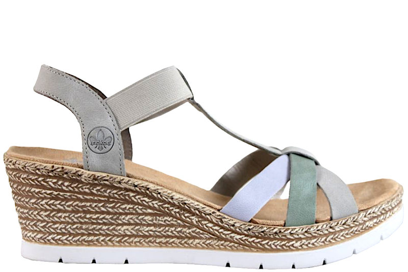 Køb RIEKER SANDAL BEIGE SYNTET PÅ KILEHÆL Her - Salg af sandaler