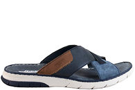 salg af RIEKER SLIPPERS I BLÅ KUNSTSKIND MED KRYDSREM