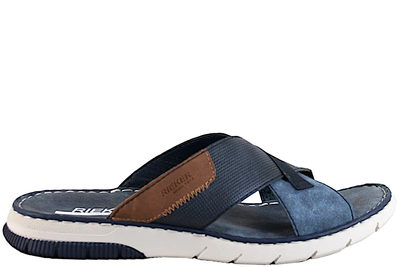 salg af RIEKER SLIPPERS I BLÅ KUNSTSKIND MED KRYDSREM