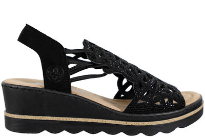 salg af RIEKER SANDAL I SORT TEKSTIL MED NITTER