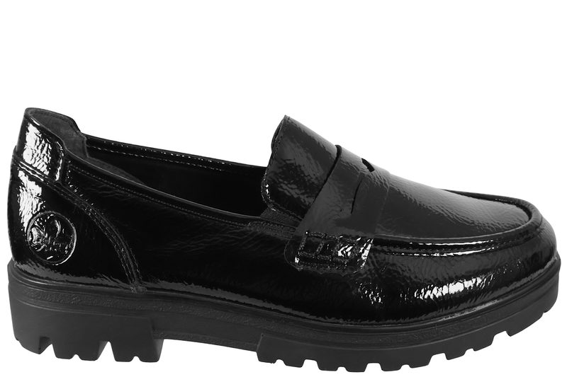 salg af RIEKER LOAFERS I SORT PU MED LAK LOOK