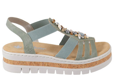 salg af RIEKER SANDAL I GRØNT PU MED KONKYLIER