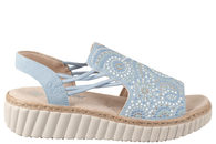 salg af RIEKER SANDAL I LYSEBLÅT PU PÅ KILEHÆL