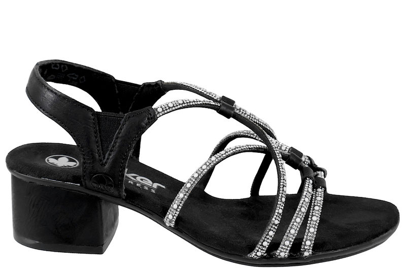 salg af RIEKER SANDAL PÅ HÆL I SORT PU