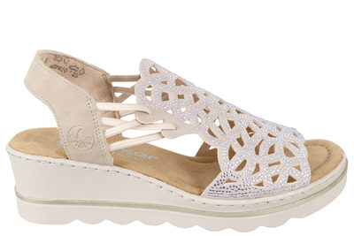 salg af RIEKER SANDAL PÅ KILEHÆL I BEIGE PU