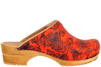salg af SANITA MIA OPEN PRINTED FLOWER TRÆSKO I ORANGE SKIND