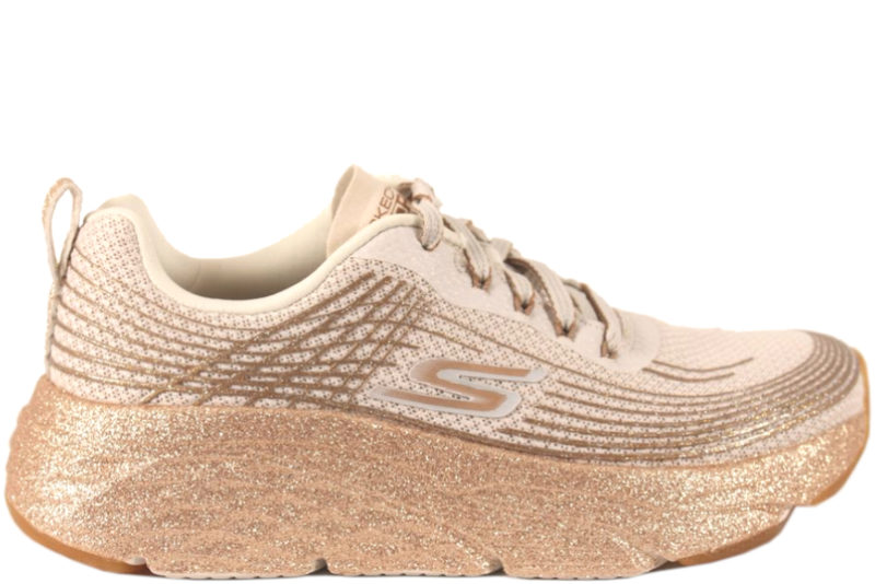 Køb SKECHERS MAX CUSHIONING ULTIMATE BEIGE GULD GLIMMER SNEAKERS Her