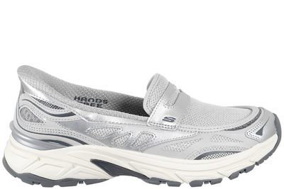 salg af SKECHERS STAMINA LOAFERS I SØLVFARVET TEKSTIL SLIP-INS