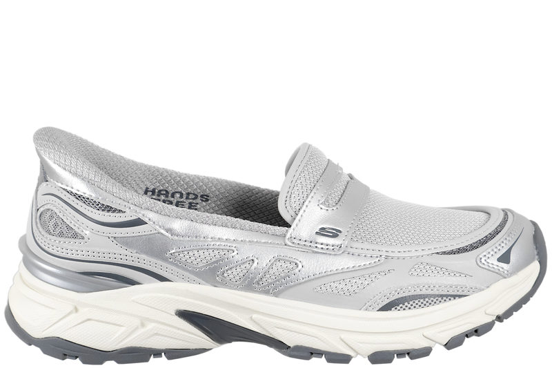 salg af SKECHERS STAMINA LOAFERS I SØLVFARVET TEKSTIL