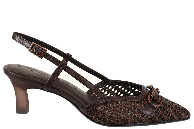salg af TAMARIS SLINGBACK I MØRKEBRUNT SKIND MED FLET