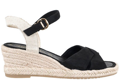 salg af TAMARIS SANDAL PÅ KILEHÆL I SORT TEKSTIL