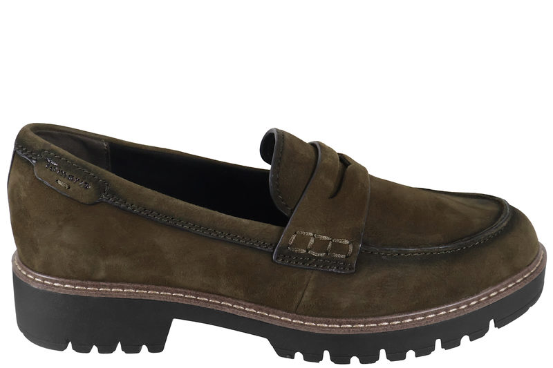 salg af TAMARIS CHUNKY LOAFERS I OLIVENGRØNT RUSKIND