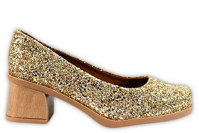 salg af TIM & SIMONSEN FLORENCE PUMP GLITTER ORO GOLD PUMPS