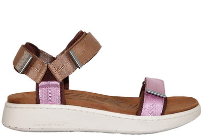 salg af WODEN LINE SANDAL I LYSERØDT OG BEIGE TEKSTIL