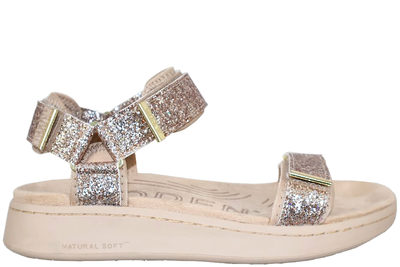 salg af WODEN LINE SANDAL I BEIGE TEKSTIL MED GLIMMER