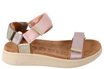 salg af WODEN LINE BLUSH MULTI SANDAL I LYSERØDT TEKSTIL